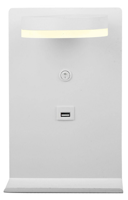 Kinkiet Compact biały z półką i ładowarką USB LED do sypialni nowoczesny