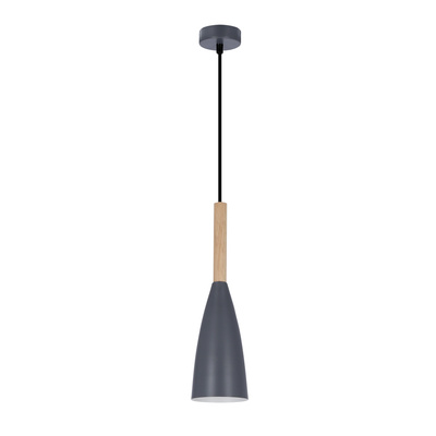 Lampa wisząca Trosa szara metalowa z drewnem do kuchni pojedyncza E27