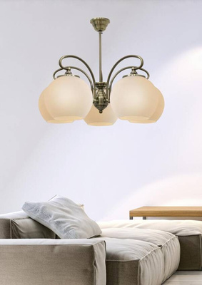 Żyrandol Orbit klasyczny szklany do salonu 5-punktowy E27 metal patyna