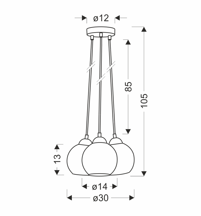 Lampa wisząca Nubia szklana potrójna do salonu z kloszem optycznym E27