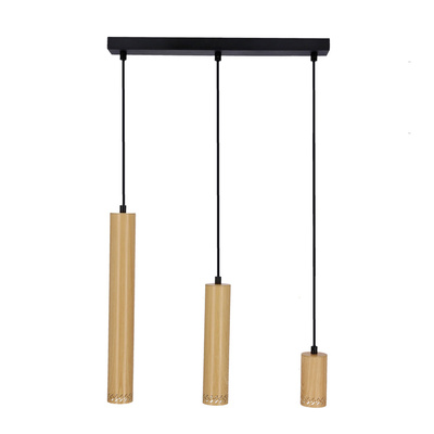 Lampa wisząca tuba Tubo czarna drewniana potrójna GU10 regulowana wysokość
