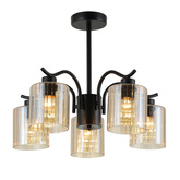 Lampa wisząca Visto czarna szklana z kloszem bursztynowym do salonu