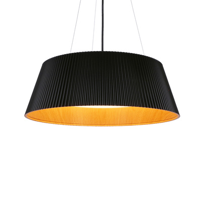 Lampa wisząca Umbria do salonu czarno-drewniana z kloszem LED 24W