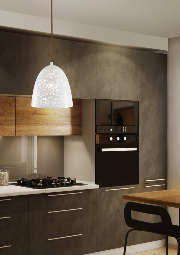 Lampa wisząca Bene metalowa ażurowa biała pojedyncza do salonu E27