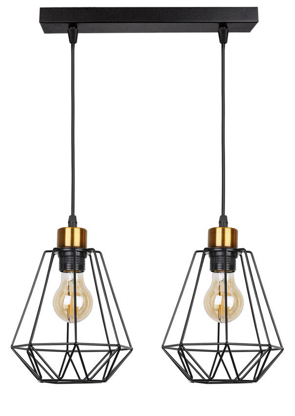 Lampa wisząca Primo metalowa czarno-złota 2-płomienna na listwie do jadalni