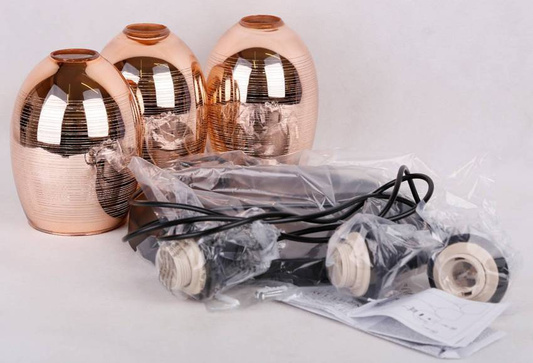 Lampa wisząca Marina szklane lustrzane klosze miedziane potrójna do jadalni