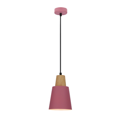 Lampa wisząca Faro Ledea różowa metalowa z drewnem pojedyncza do salonu