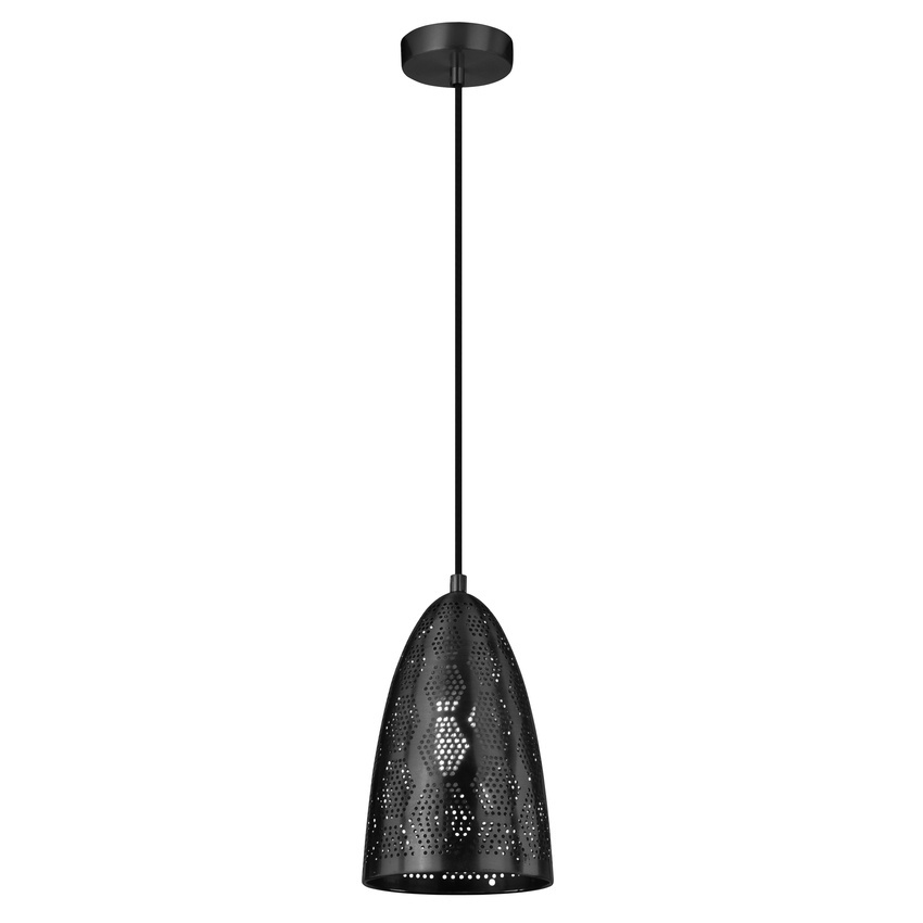 Lampa wisząca Stożek Bene metalowa ażurowa czarna pojedyncza do salonu