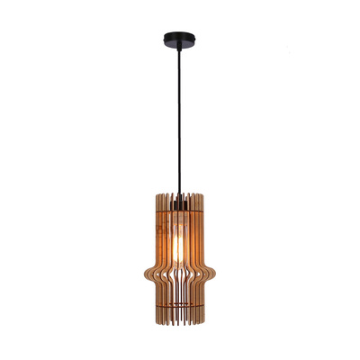 Lampa wisząca Eco pojedyncza z abażurem drewnianym do salonu 1xE27 srebrna