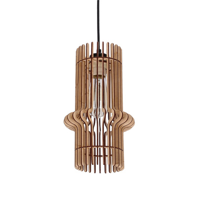 Lampa wisząca Eco pojedyncza z abażurem drewnianym do salonu 1xE27 srebrna
