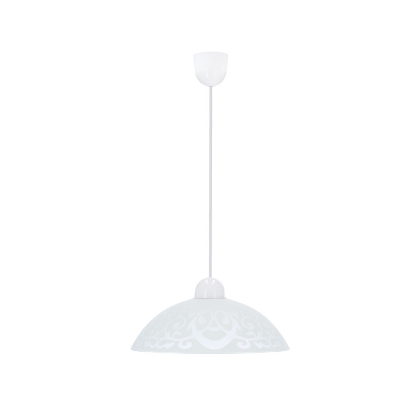 Lampa wisząca Bronte szklana z białym kloszem z wzorem do jadalni E27