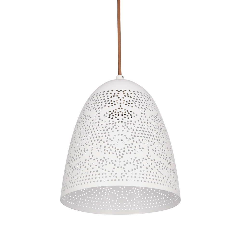 Lampa wisząca Bene metalowa ażurowa biała pojedyncza do salonu E27