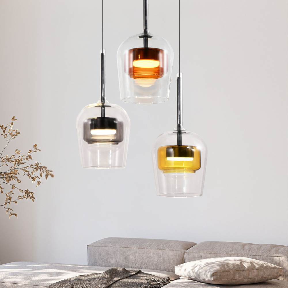Lampa wisząca Glaxi szklane klosze kolorowe potrójna nad stół 3xGX53