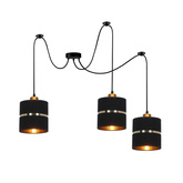 Lampa wisząca z abażurami Assam czarna ze złotym paskiem potrójna nowoczesna
