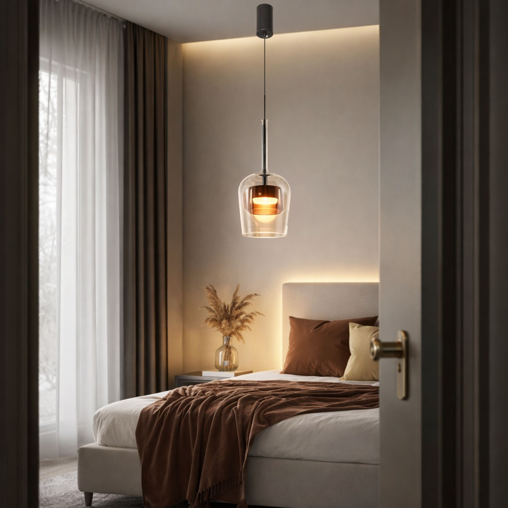 Lampa wisząca Glaxi szklana klosz transparentny i brązowy 1xGX53 nad stół