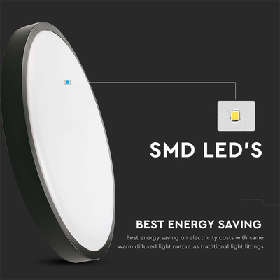 18W Plafon LED z mikrofalowym czujnikiem ruchu / Średnica: 225mm / Barwa:4000K / Klosz: Okrągły mleczny czarna ramka / IP44
