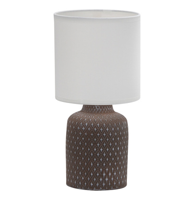 Lampka nocna Iner brązowa ceramiczna z abażurem klasyczna E14