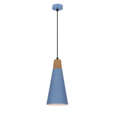 Lampa wisząca Faro niebieska metalowa z drewnem pojedyncza do kuchni E27