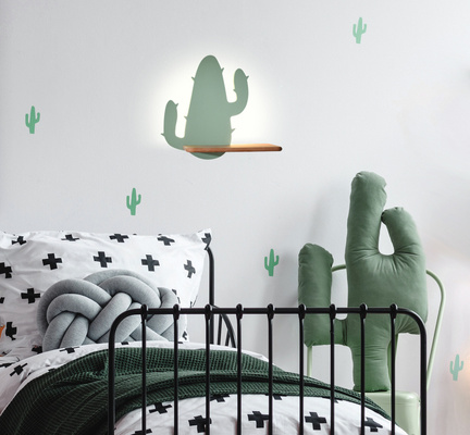 Kinkiet Cactus półka LED do pokoju dziecięcego drewno zielony 4W