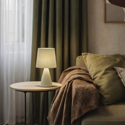 Lampka nocna Satti ceramiczna z abażurem szarozielona E14 klasyczna