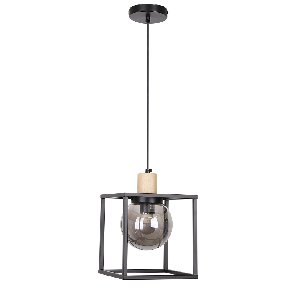 Lampa wisząca Retro kula szklana dymiona czarna pojedyncza do salonu E27