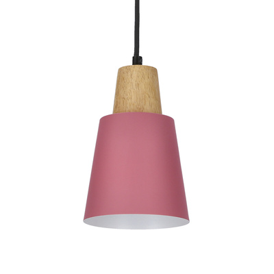 Lampa wisząca Faro Ledea różowa metalowa z drewnem pojedyncza do salonu