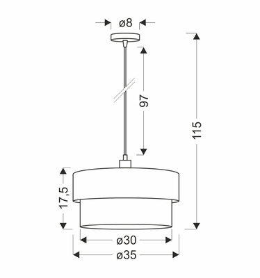 Lampa wisząca z abażurem Karrara czarna do salonu tkaninowy abażur beżowo-szary