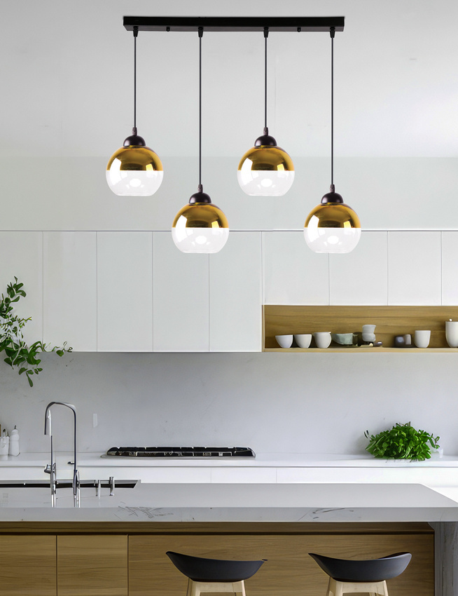 Lampa wisząca Contessa kula potrójna szklana do jadalni E27 czarno złota