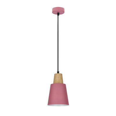 Lampa wisząca Faro Ledea różowa metalowa z drewnem pojedyncza do salonu