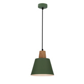 Lampa wisząca Faro zielona metalowa z drewnem do salonu pojedyncza E27