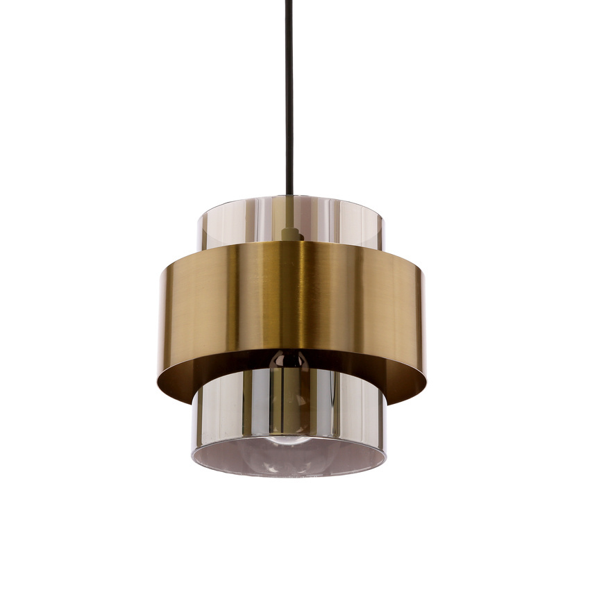 Lampa wisząca z abażurem Spiega czarno‑mosiężna z kloszem dymionym pojedyncza