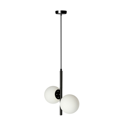 Lampa wisząca Duo kula podwójna do salonu czarno złota klosze białe E14