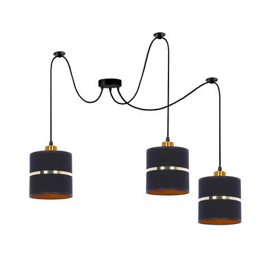 Lampa wisząca z abażurami Assam czarna ze złotym paskiem potrójna nowoczesna