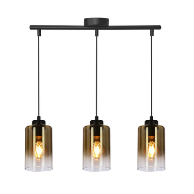 Lampa wisząca Aspra potrójna szklana czarna z kloszem bursztynowym do jadalni