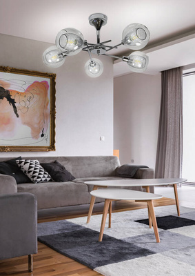 Lampa sufitowa Ozzo ze szklanymi kloszami regulowana 5-punktowa do salonu