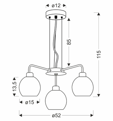 Lampa wisząca Verton szklana kula potrójna do salonu E27 3-płomienna chrom