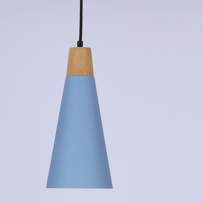 Lampa wisząca Faro niebieska metalowa z drewnem pojedyncza do kuchni E27