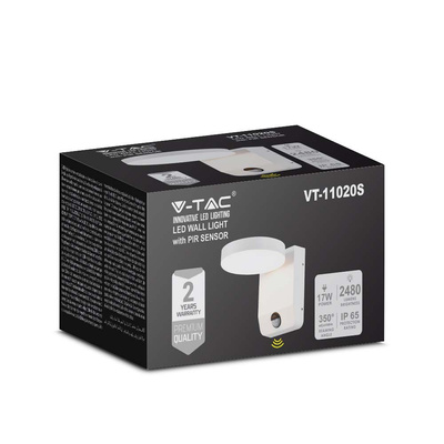 17W Lampa ścienna LED z czujnikiem ruchu / Barwa:3000K / Obudowa: Biała / Okrągła