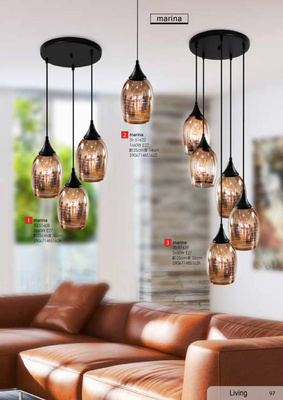 Lampa wisząca Marina szklane lustrzane klosze miedziane potrójna do jadalni