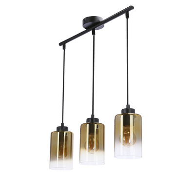 Lampa wisząca Aspra potrójna szklana czarna z kloszem bursztynowym do jadalni