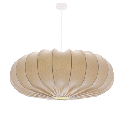 Lampa wisząca CAFEE' skandynawska z abażurem beżowym frappe 66 cm - nowoczesne oświetlenie sufitowe do salonu i jadalni E27