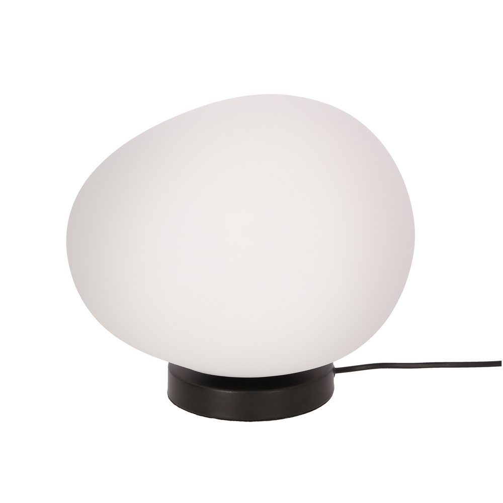 Lampa stołowa STONES minimalistyczna – biały akrylowy klosz 30 cm w kształcie kamienia – skandynawska lampka na stolik nocny E27 