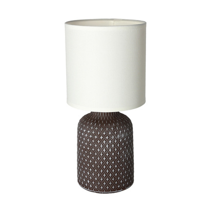 Lampka nocna Iner brązowa ceramiczna z abażurem klasyczna E14