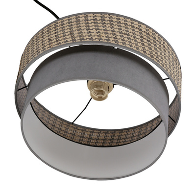 Lampa wisząca z abażurem Karrara czarna do salonu tkaninowy abażur beżowo-szary
